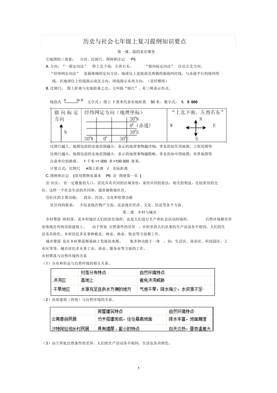 七年级上历史与社会、思品期末复习提纲_第1页