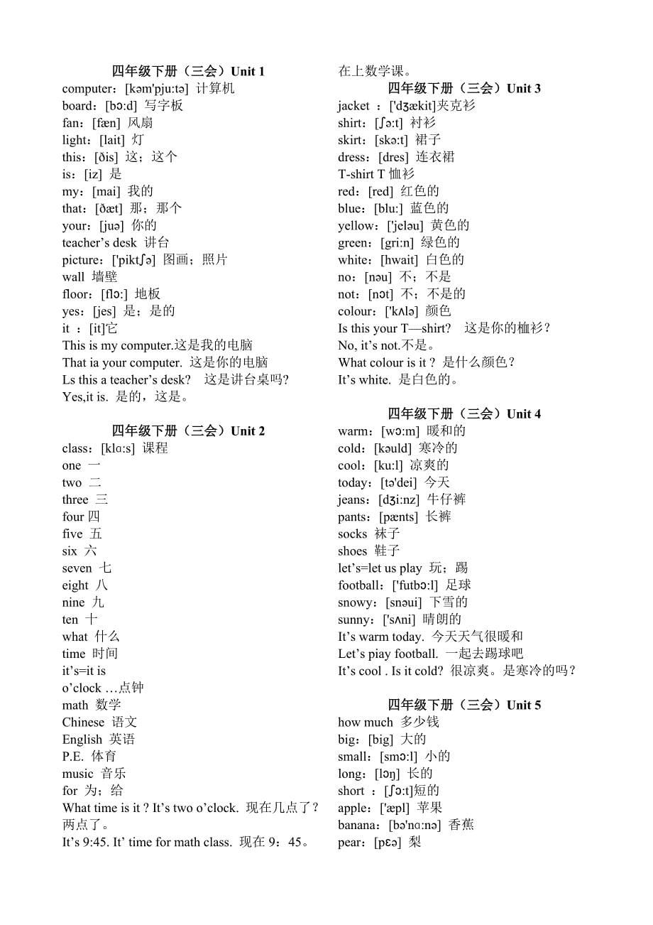 人教版pep小学pep英语单词表(3-6年级含音标)_第5页