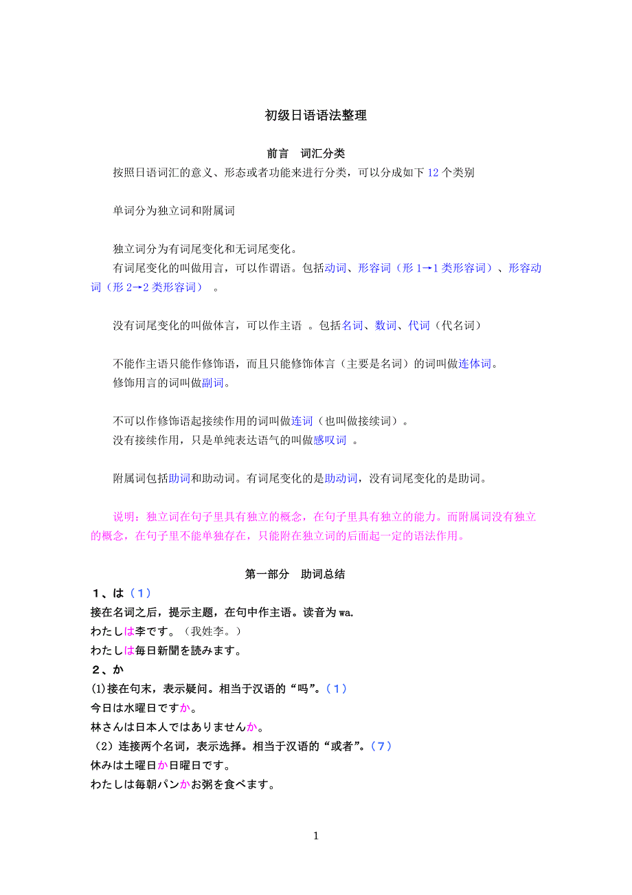 初级日语 语法整理_第1页