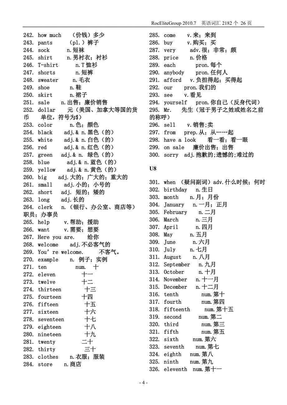 七年级上册全部英语单词_第4页