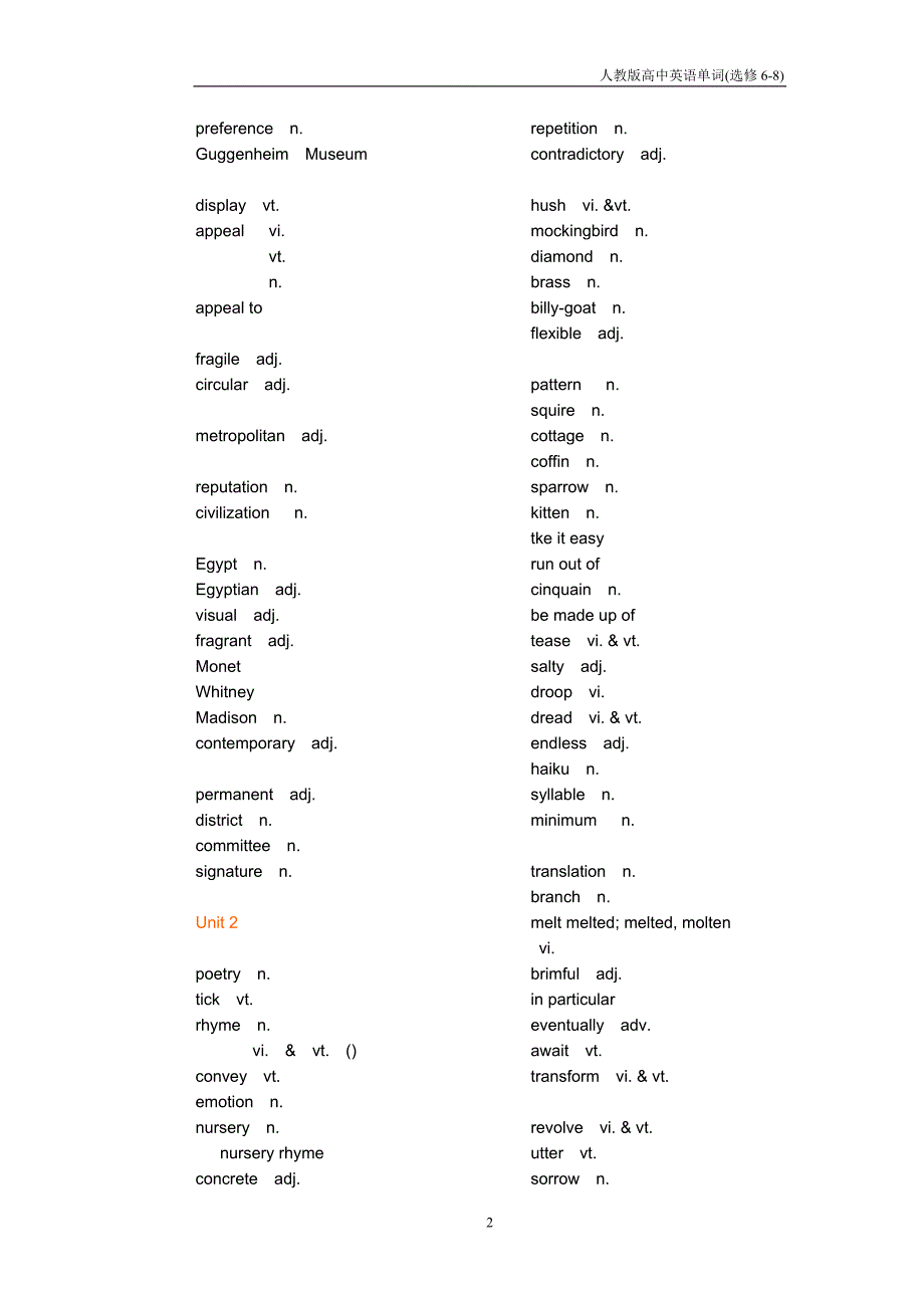 人教版高中英语单词选修6-8_第2页