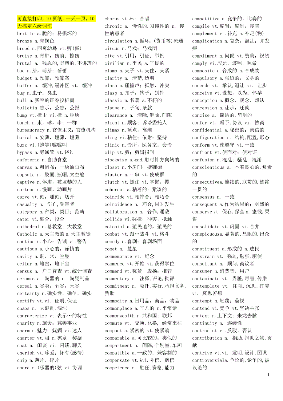 2015-2016最新英语六级词汇(整理版可打印)_第1页