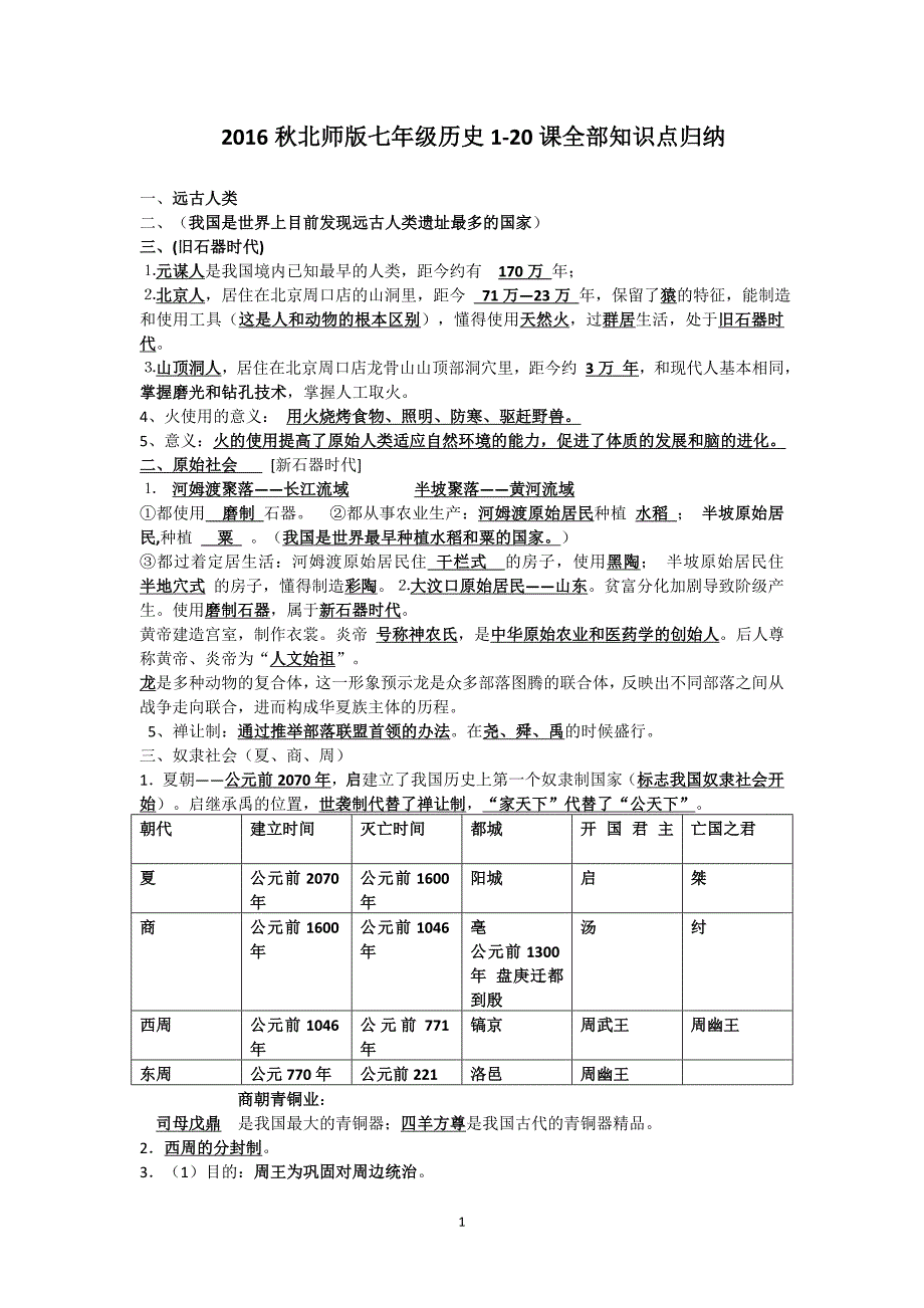 2016版北师版七年级上册历史知识点总结_第1页