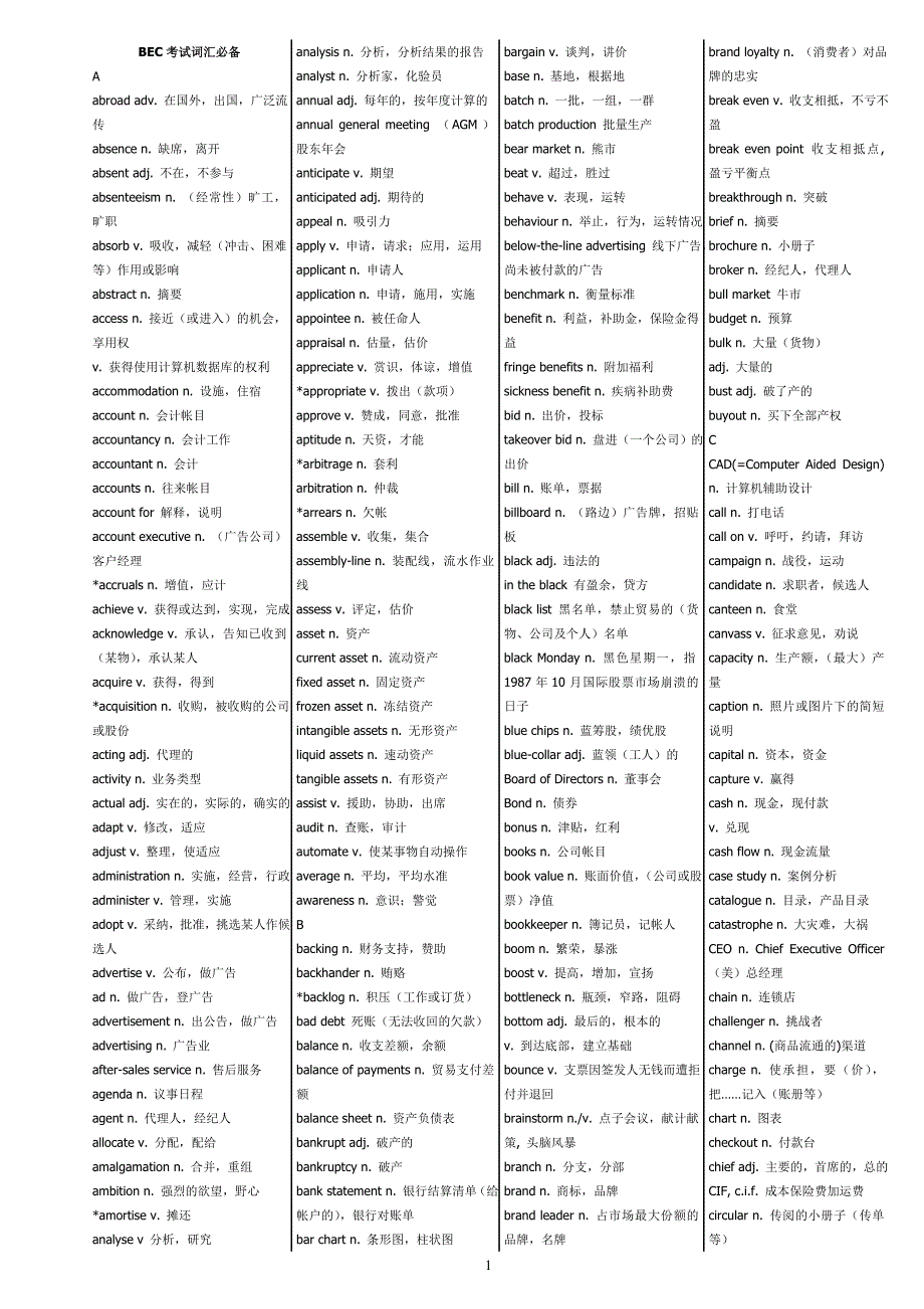 bec高频词汇 非常实用_第1页