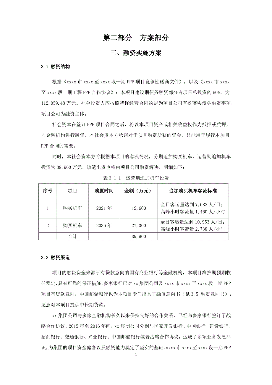 xxx项目响应文件运营及投融资方案_第1页