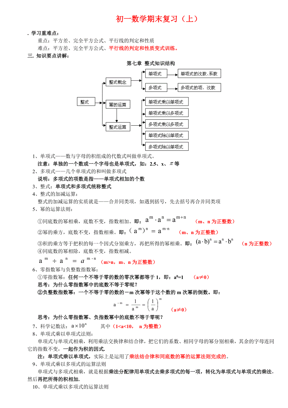 上海新教材初一数学期末复习汇总_第1页