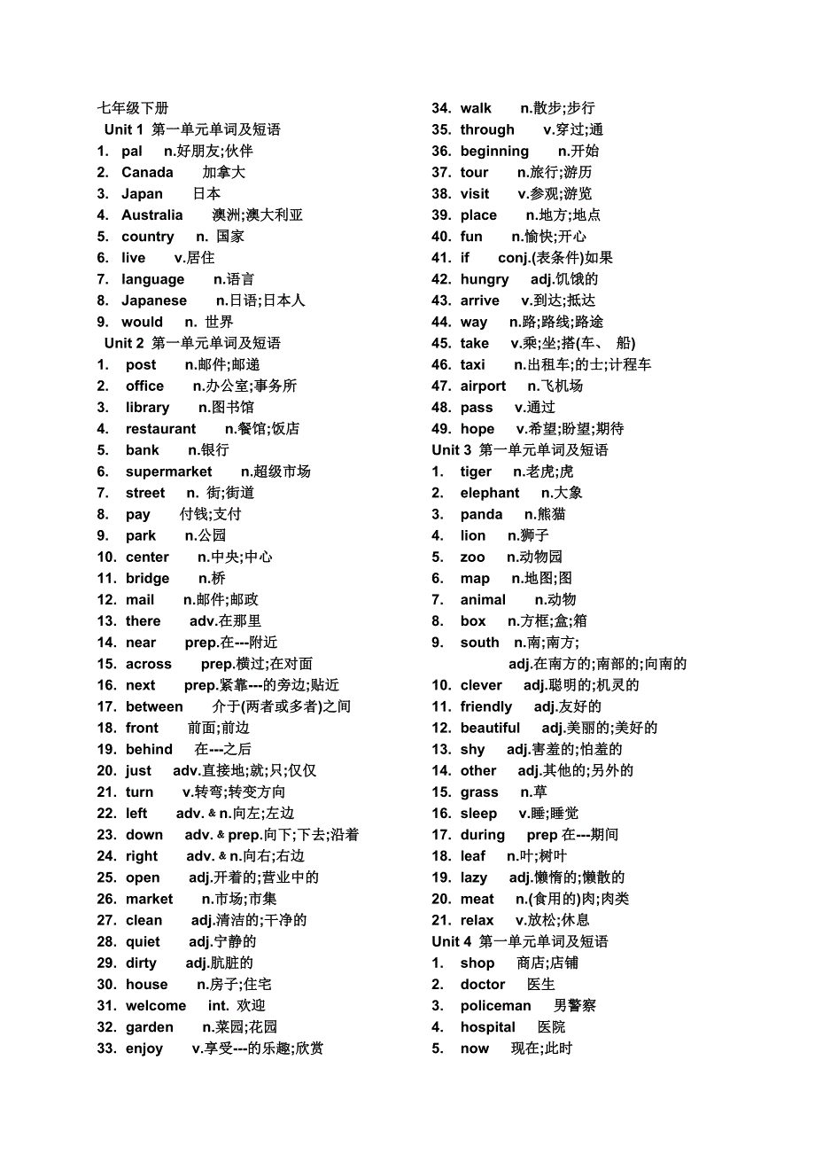 人教新目标七年级下册单词一览(黑体字)_第1页