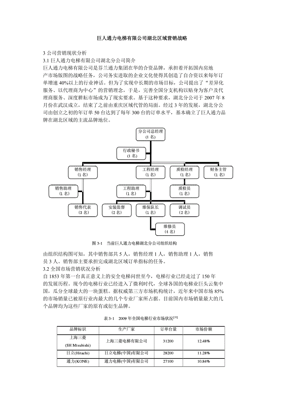 巨人通力电梯有限公司湖北区域营销战略_第1页