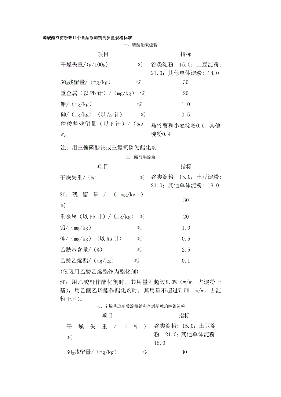 磷酸酯双淀粉等14个食品添加剂的质量规格标准_第1页