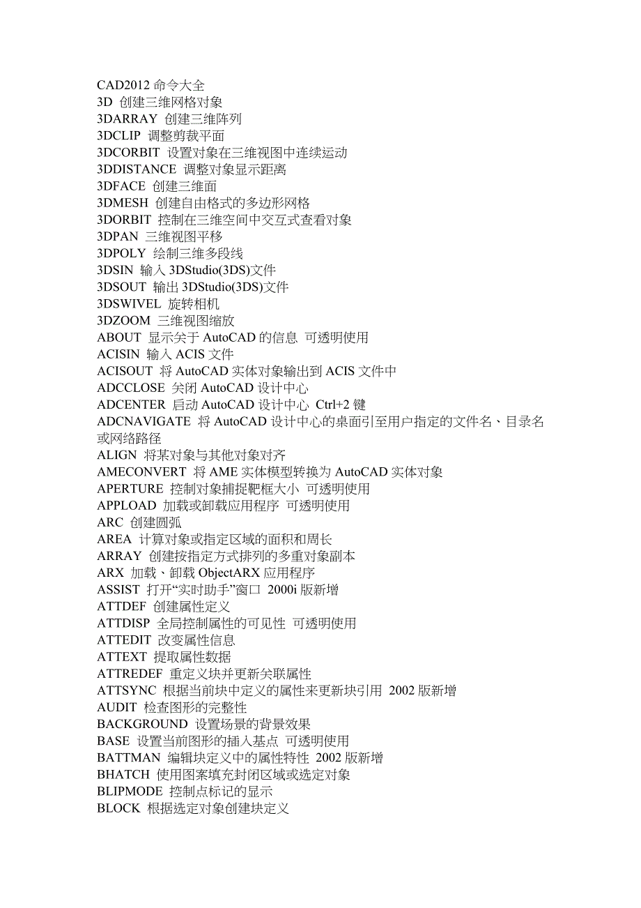 cad2012命令大全_第1页