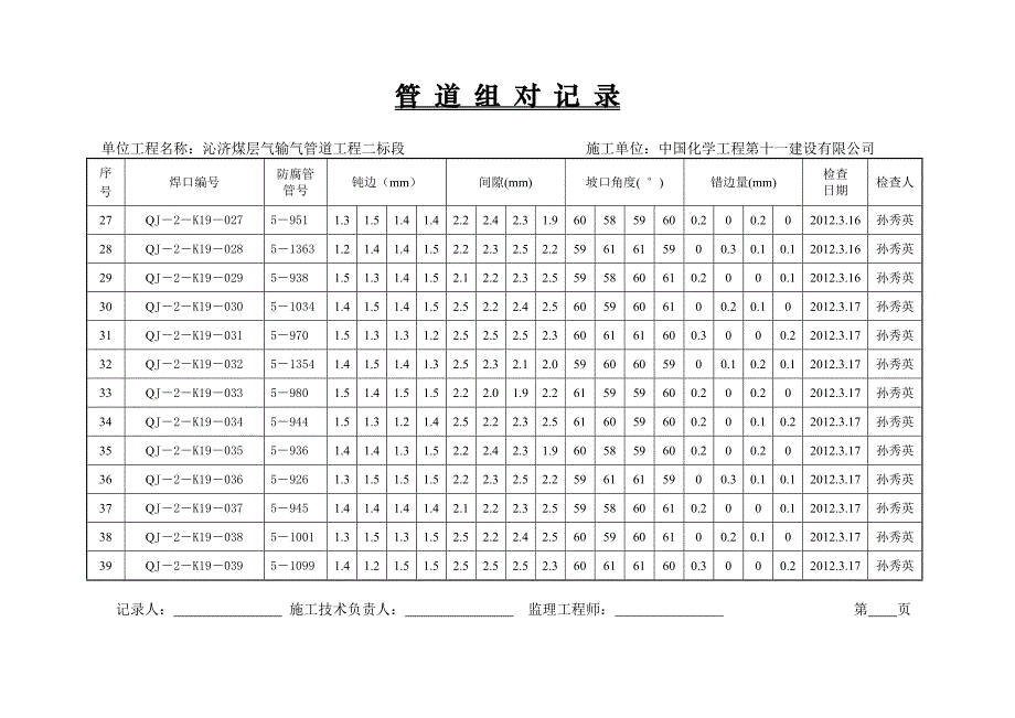 管 道 组 对 记 录_第3页