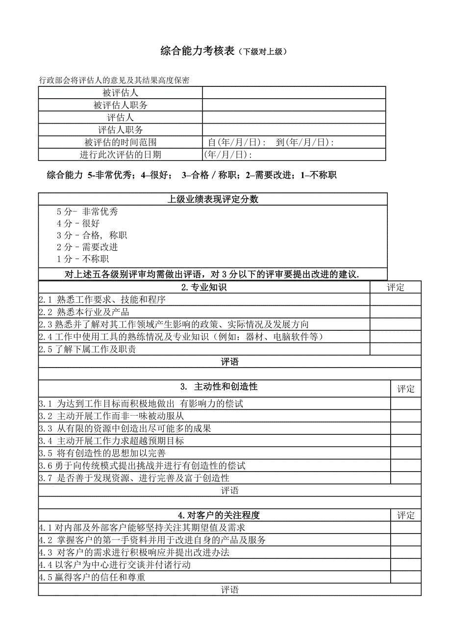 下级考核上级综合能力的表格_第1页