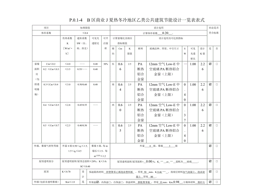 安徽夏热冬冷地区乙类公共建筑节能设计一览表表式_第1页