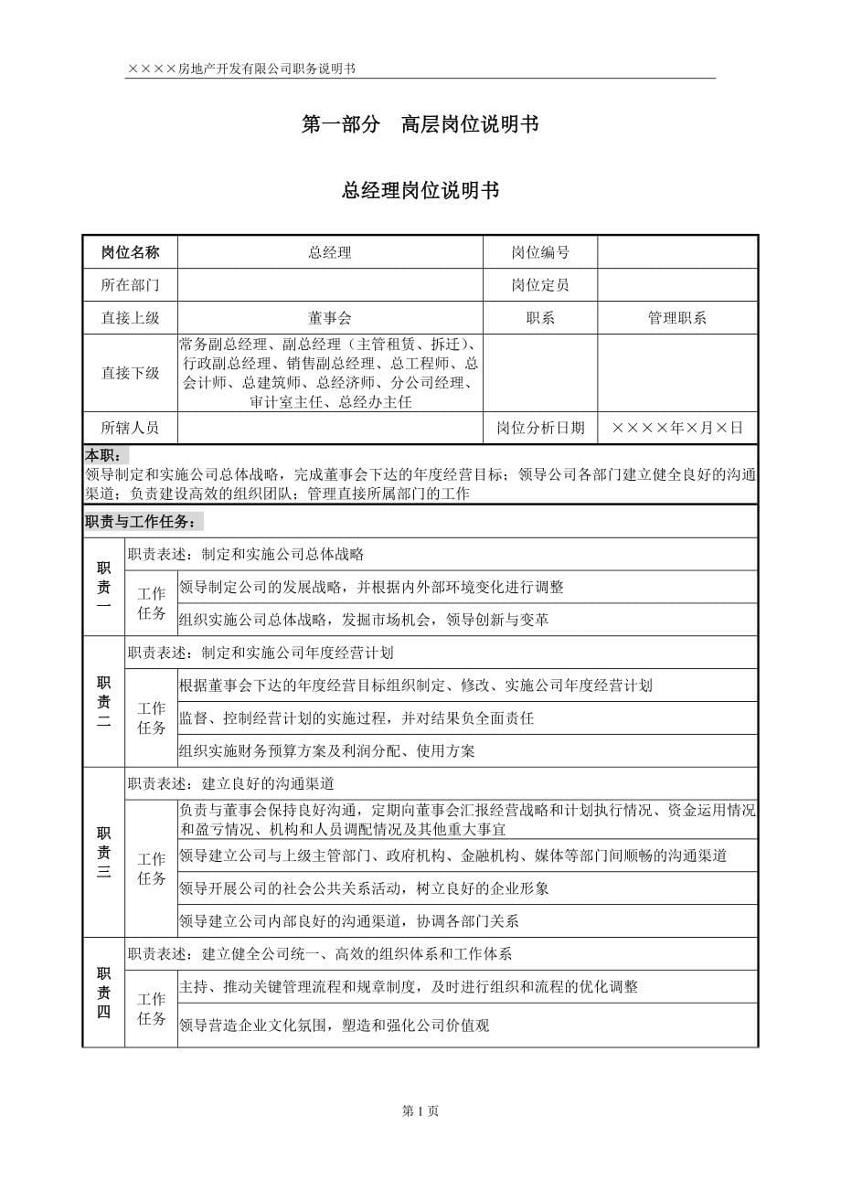 &#215;&#215;房地产开发有限公司岗位说明书_第5页