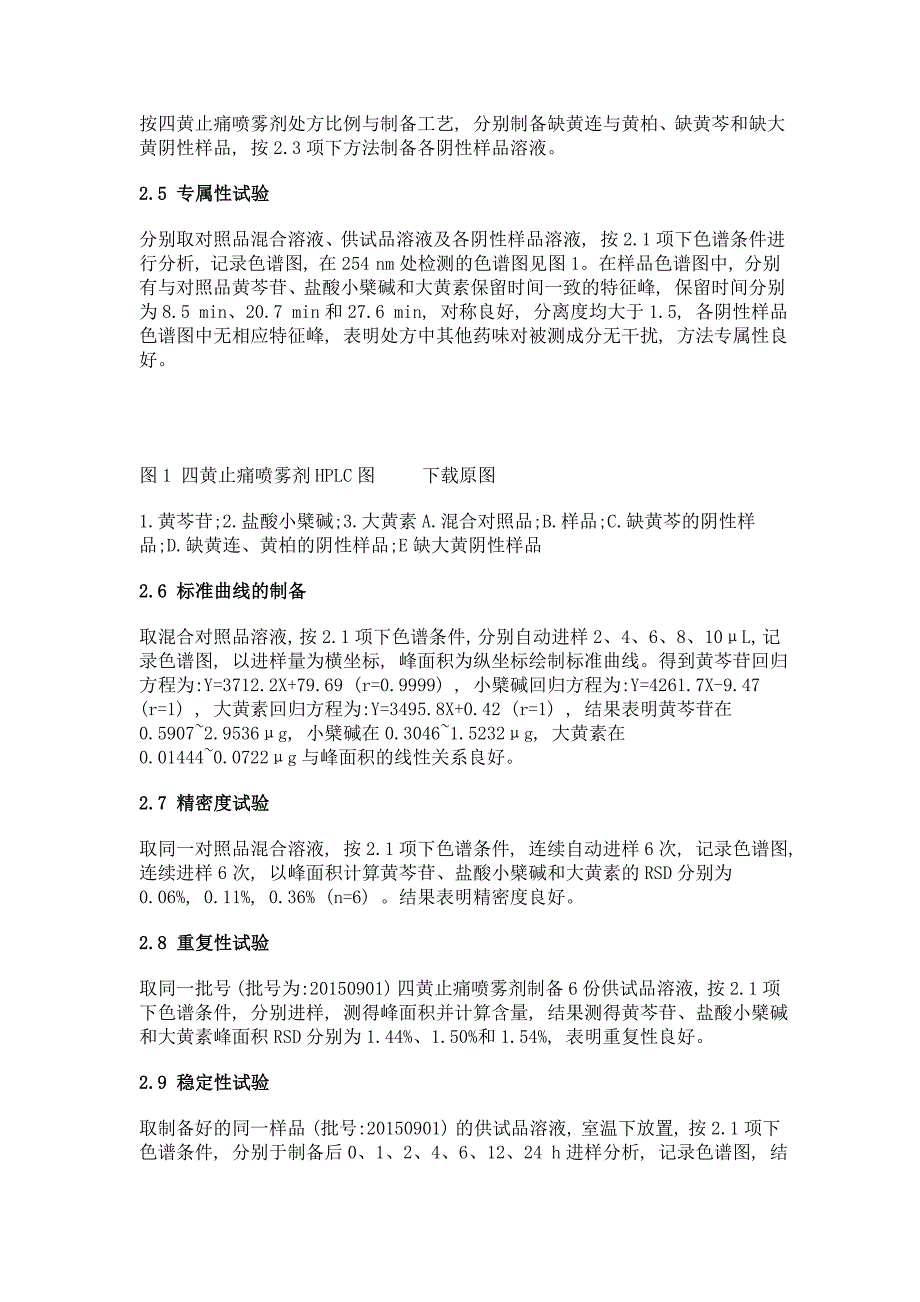 hplc法同时测定四黄止痛喷雾剂中黄芩苷、小檗碱和大黄素的含量_第4页