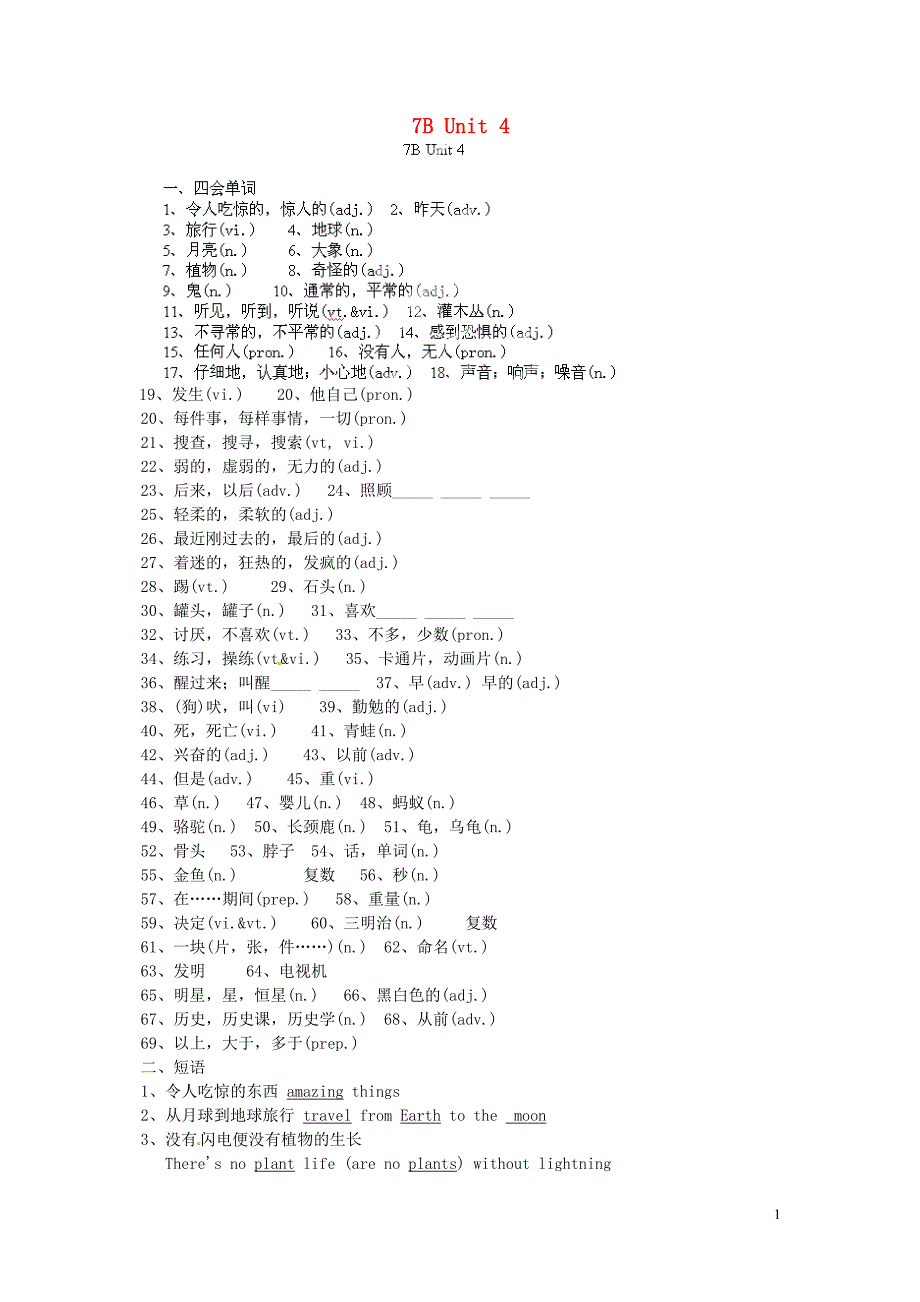 江苏省盐城市盐都县郭猛中学中考英语总复习 7b unit 4_第1页