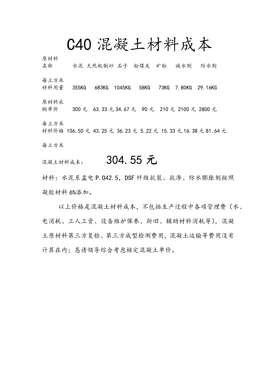 C40混凝土材料成本_第1页