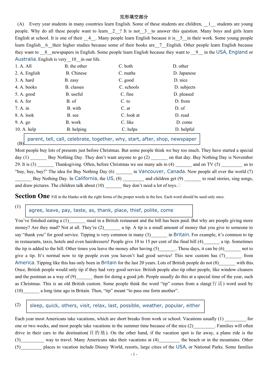 2010年中考英语完形填空_第1页