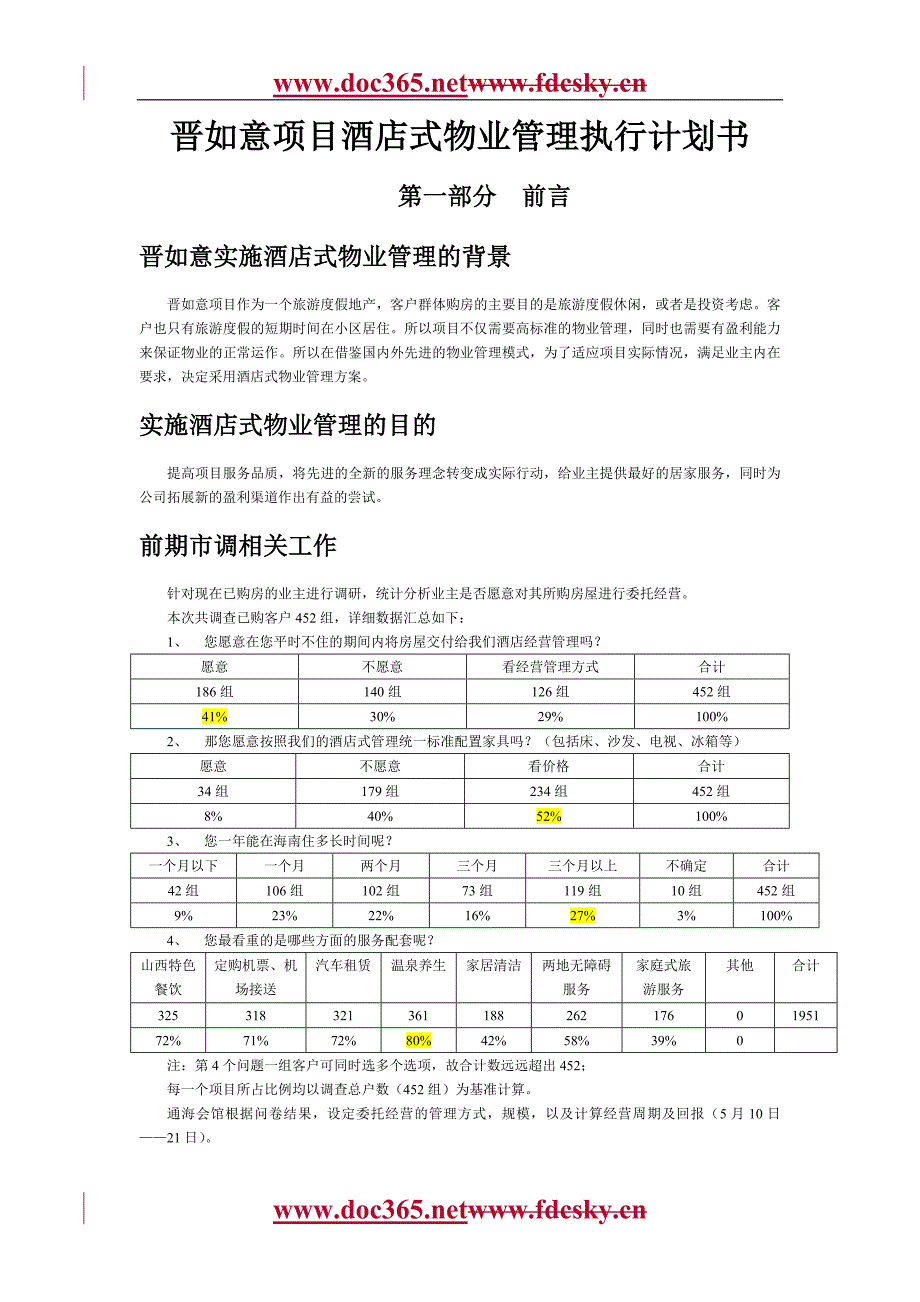 晋如意项目酒店式物业管理执行计划书_第1页