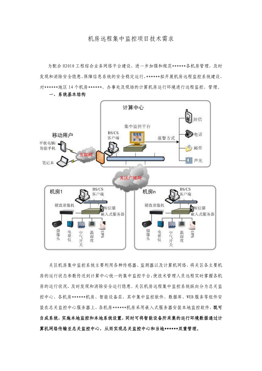 机房远程集中监控项目技术需求_第1页