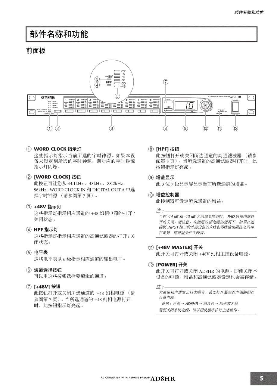 雅马哈AD8HR前置话放中文说明书_第5页