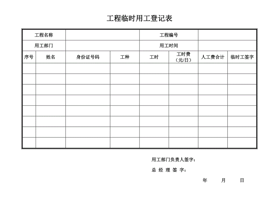 工程临时用工登记表_第1页