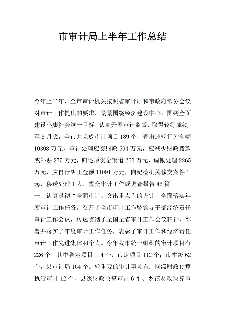 市审计局上半年工作总结_第1页