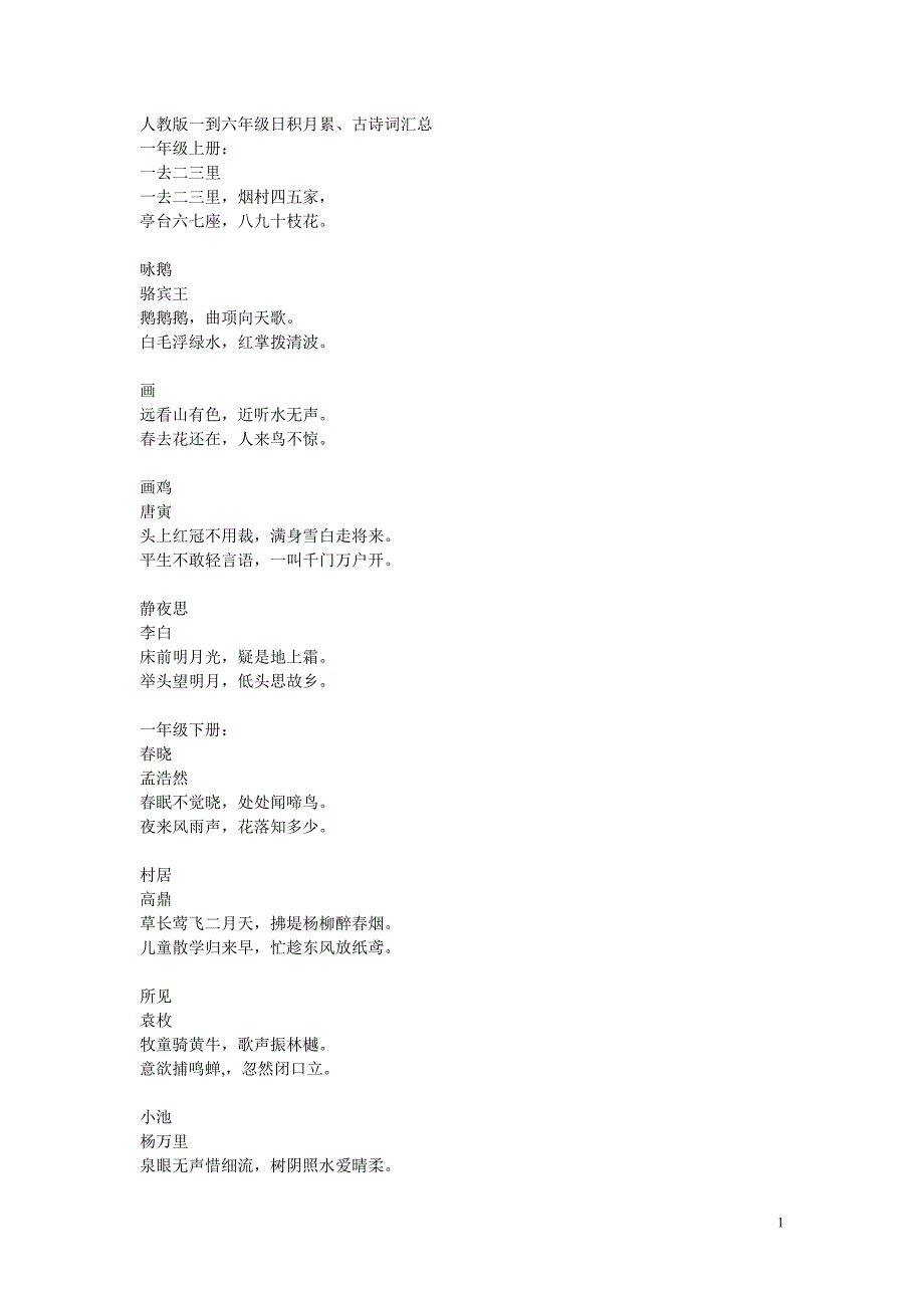 人教版语文一到六年级日积月累_第1页