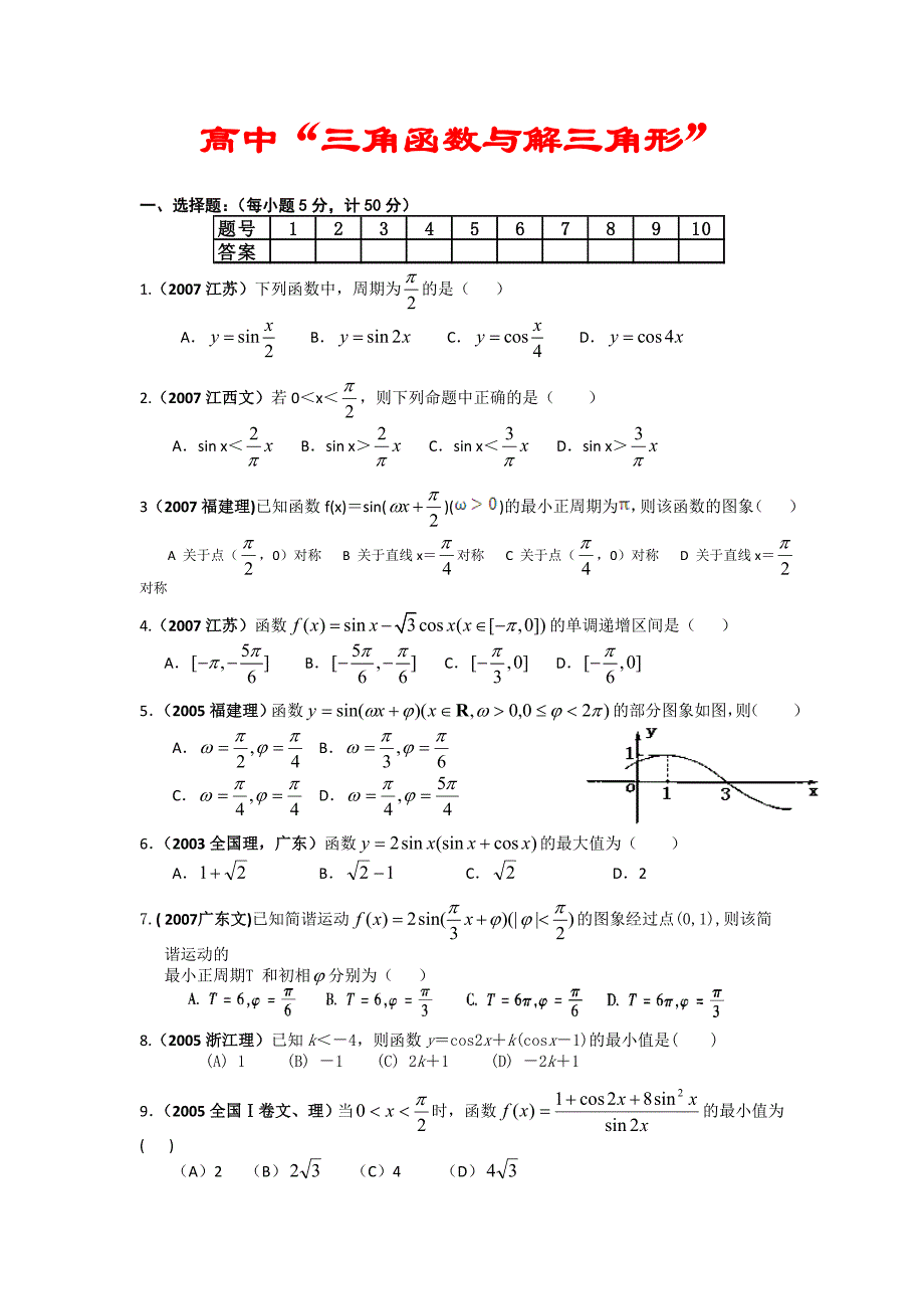 高中“三角函数与解三角形”_第1页