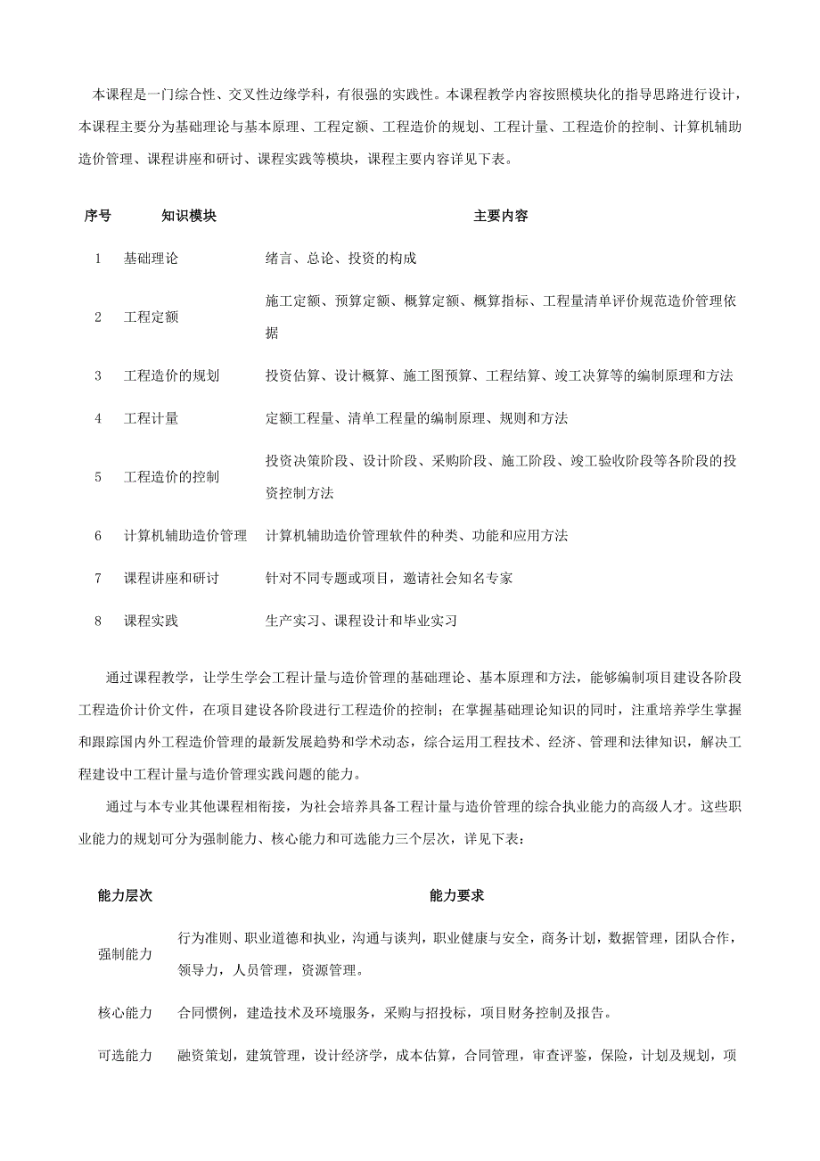 工程计量与造价管理课程设计教案_第1页