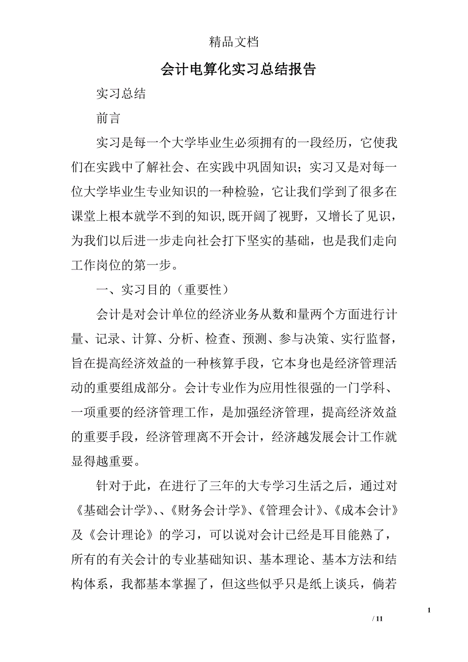 会计电算化实习总结报告_第1页