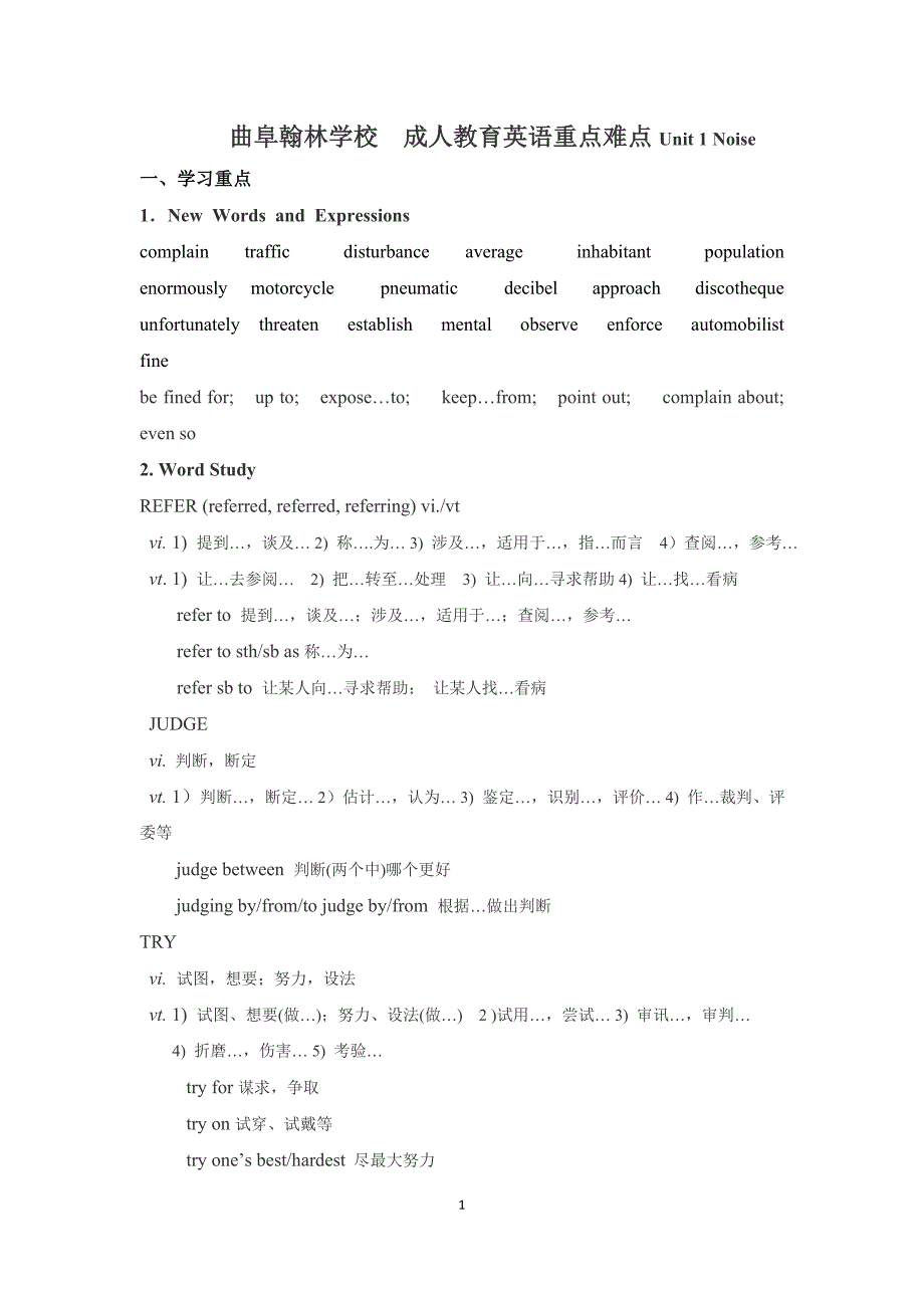 曲阜翰林学校  成人教育英语重点难点_第1页