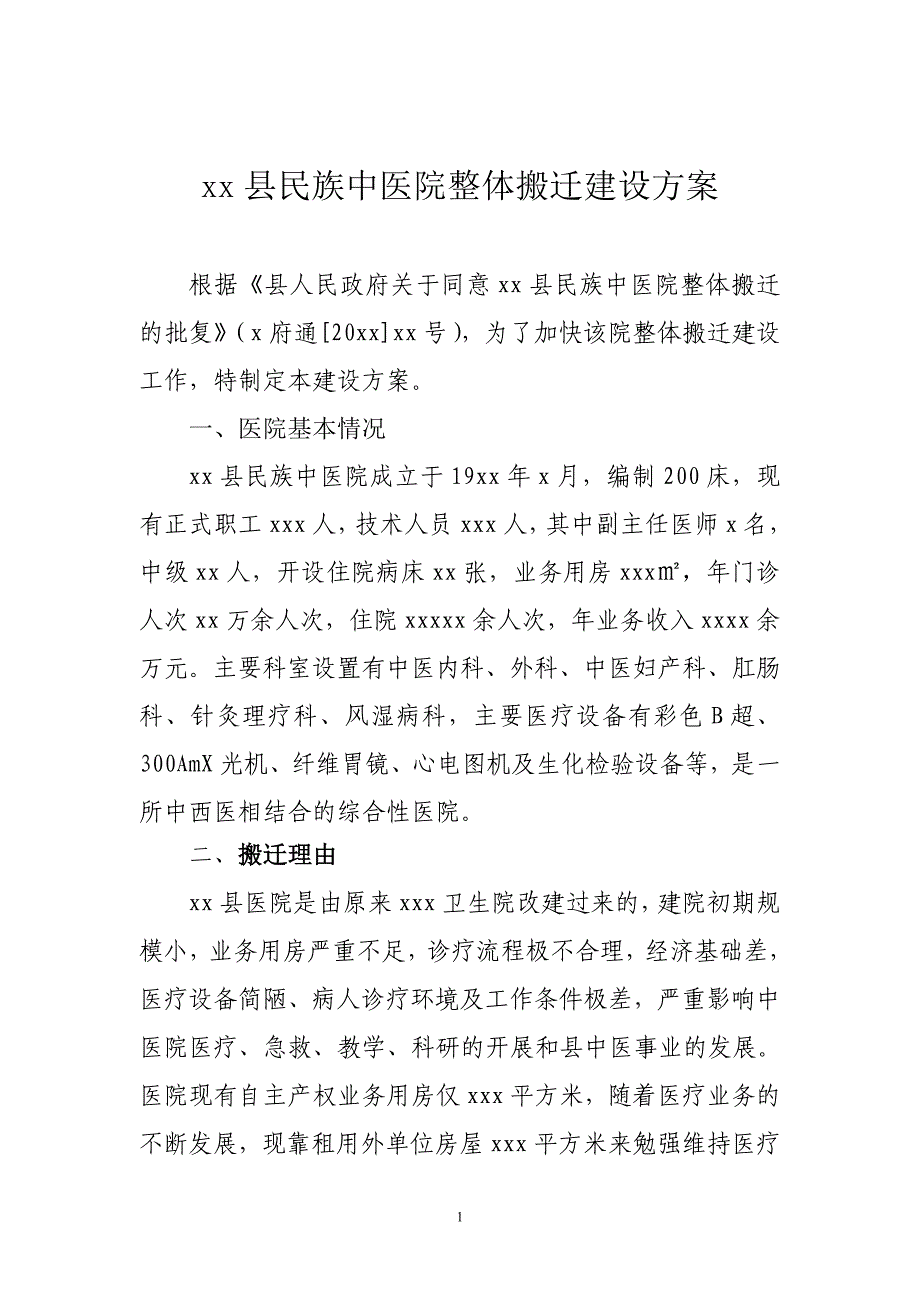 xx县民族中医院整体搬迁建设_第1页