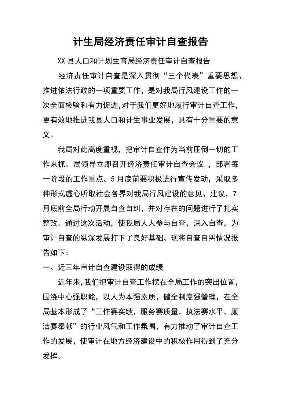 计生局经济责任审计自查报告_第1页