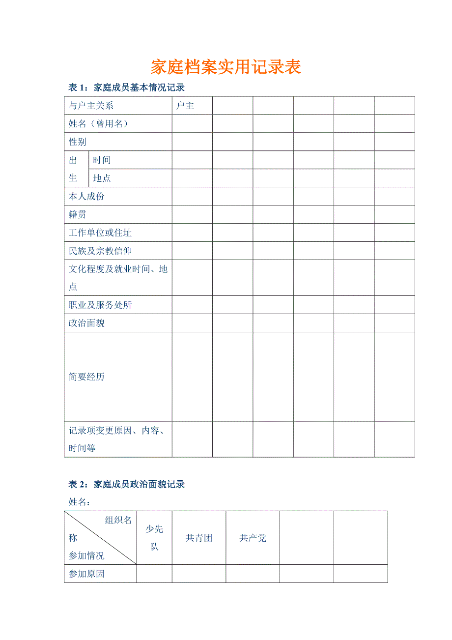 家庭档案实用记录表大全_第1页