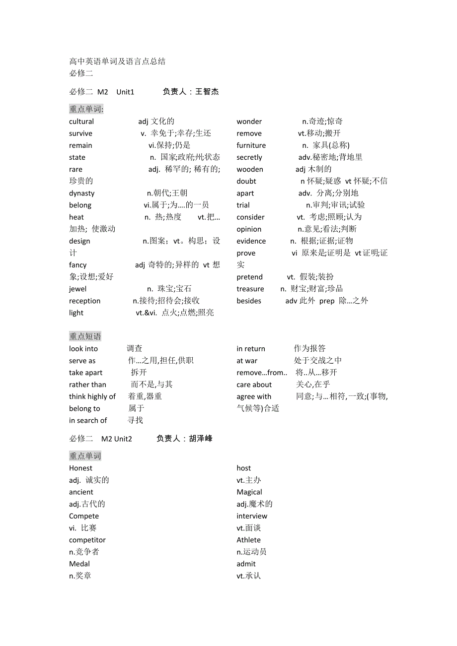 必修二高中英语单词及语言点总结_第1页