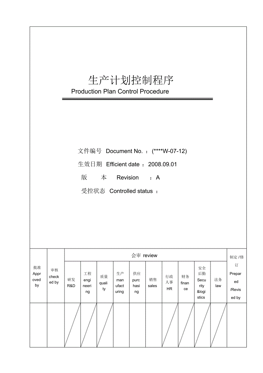 生产计划控制程序-上市公司-中英文版_第1页