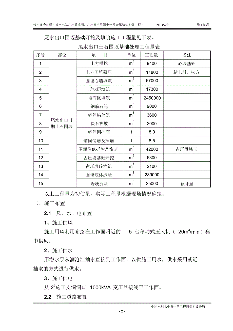 尾水出口围堰基础开挖及填筑施工技术措施_第2页