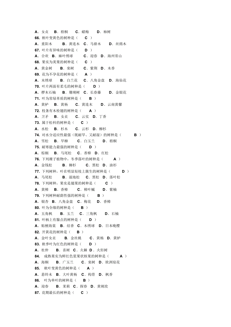 园林树木学试题库(简单选择判断答案)_第4页
