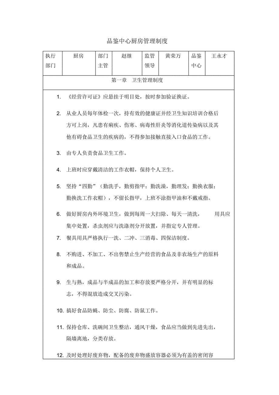 王永才品鉴中心厨房管理制度初稿_第1页