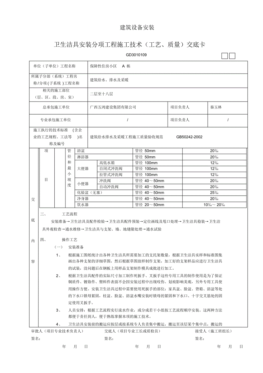 卫生洁具安装分项工程施工技术(工艺、质量)交底卡_第4页