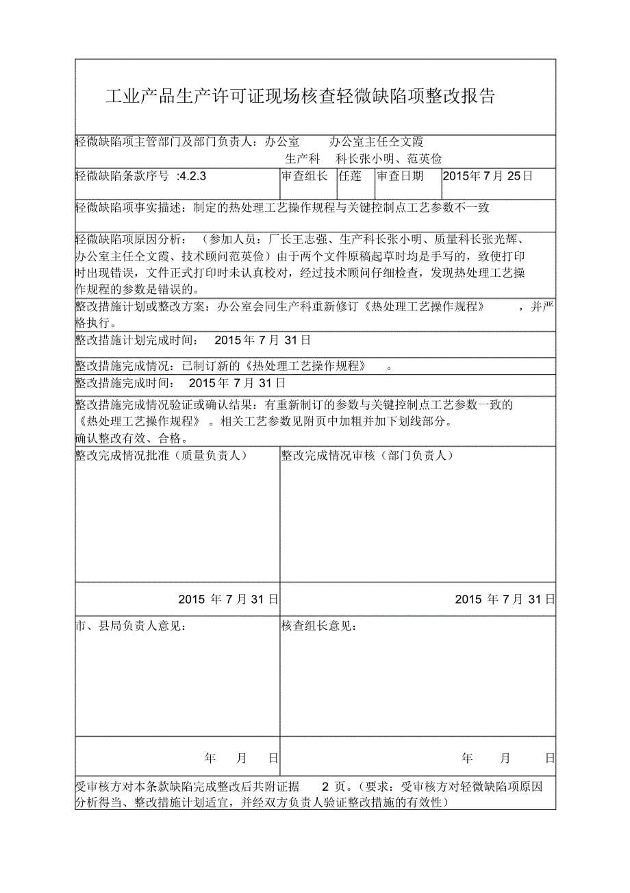 生产许可证现场核查轻微缺陷整改报告_第5页