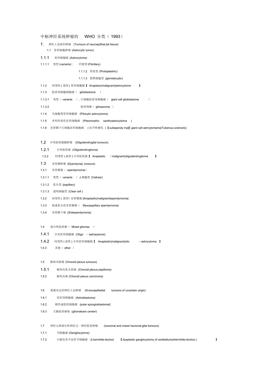中枢神经系统肿瘤的WHO分类_第1页