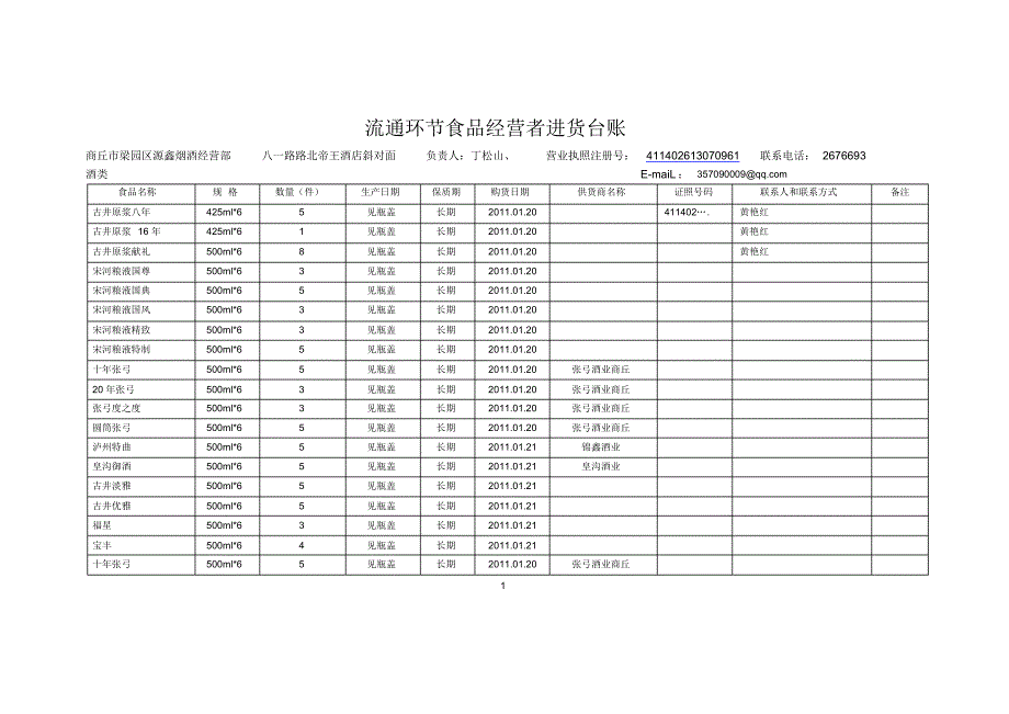 食品流通进货台帐_第1页