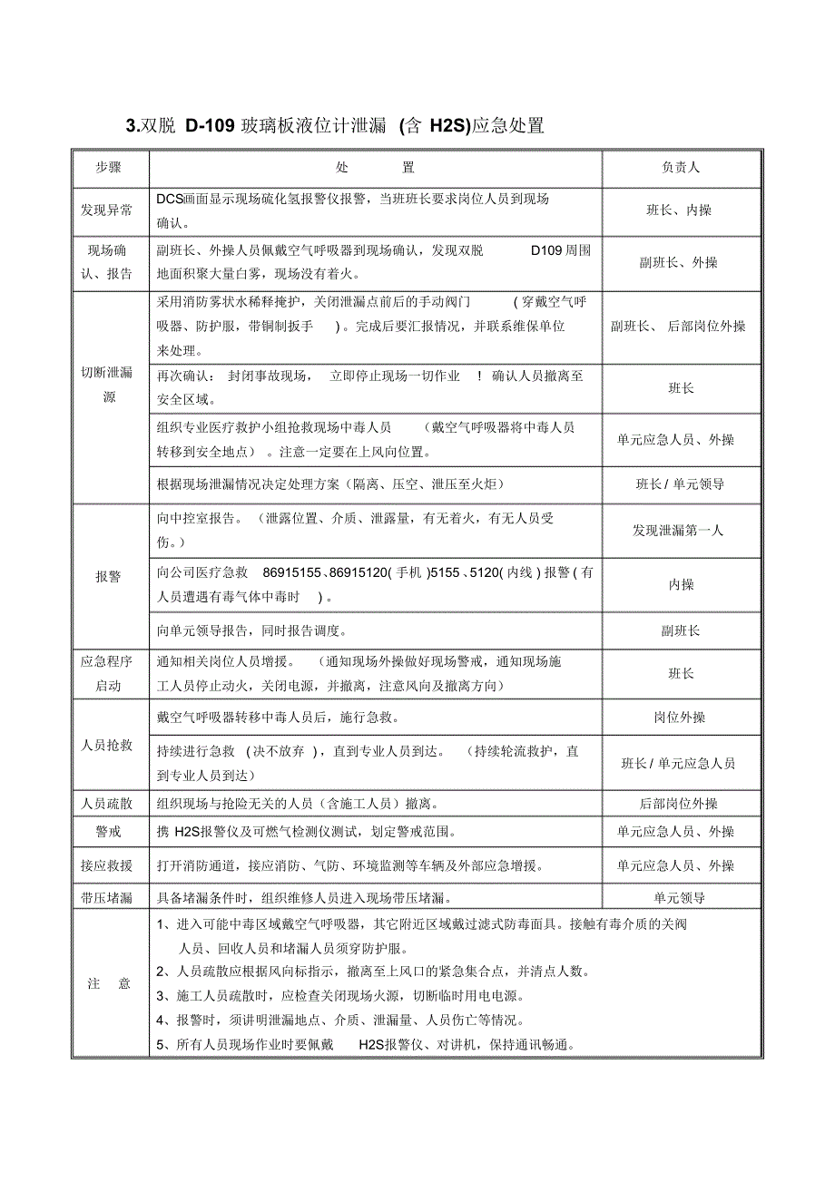 重大危险源和重点岗位现场处置卡_第3页