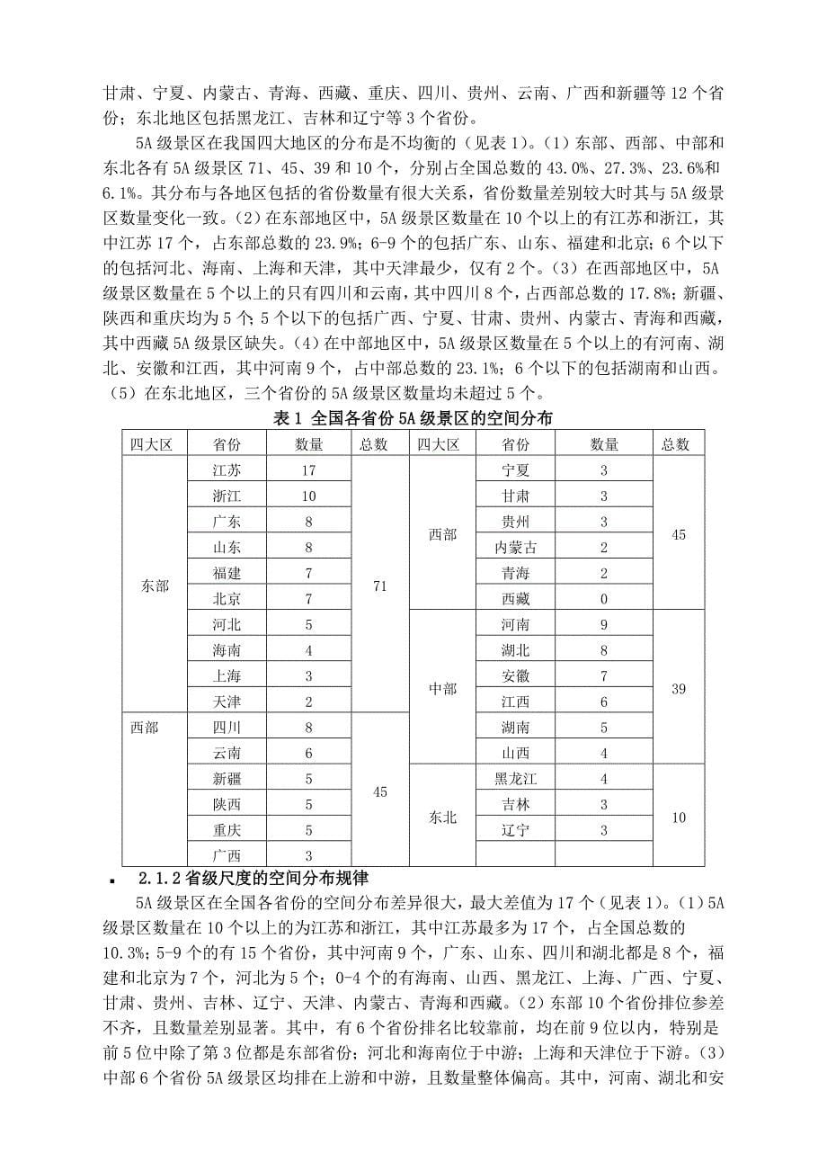 全国5A级景区空间分布规律及影响因素研究毕业论文_第5页