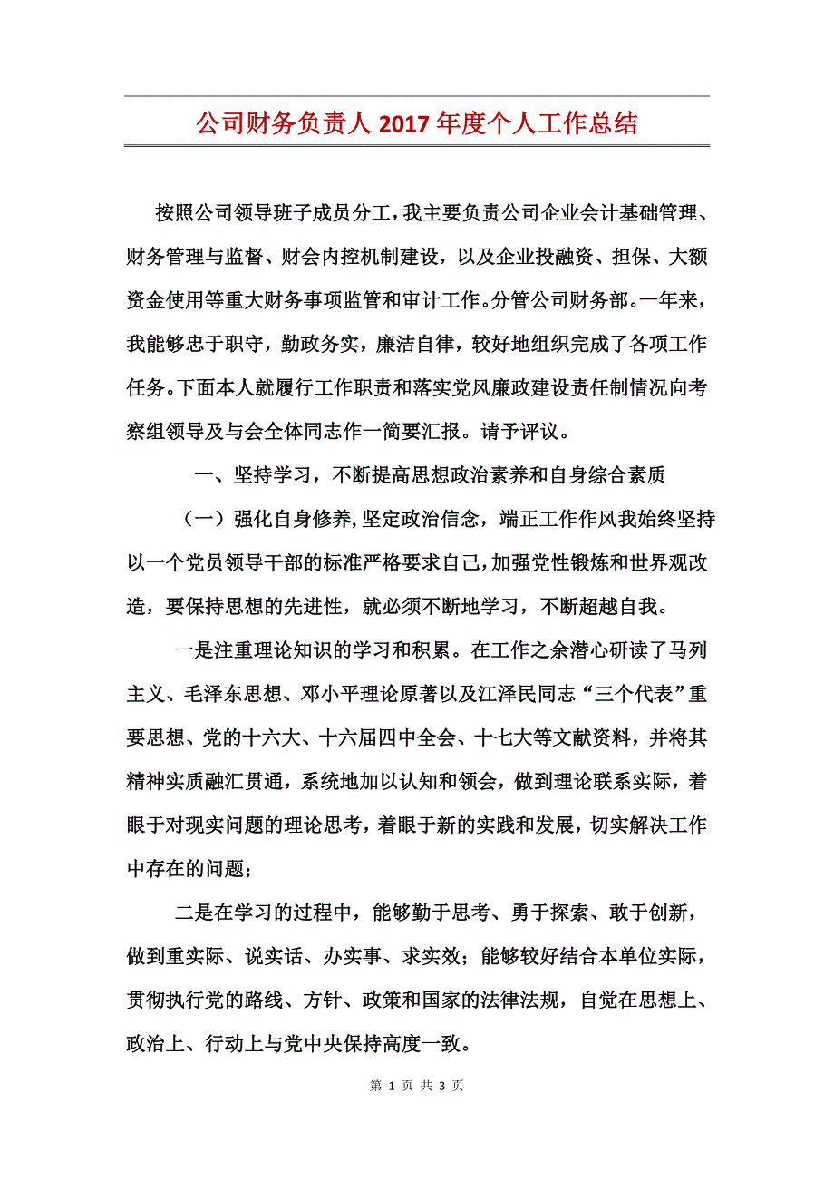 公司财务负责人2017年度个人工作总结_第1页