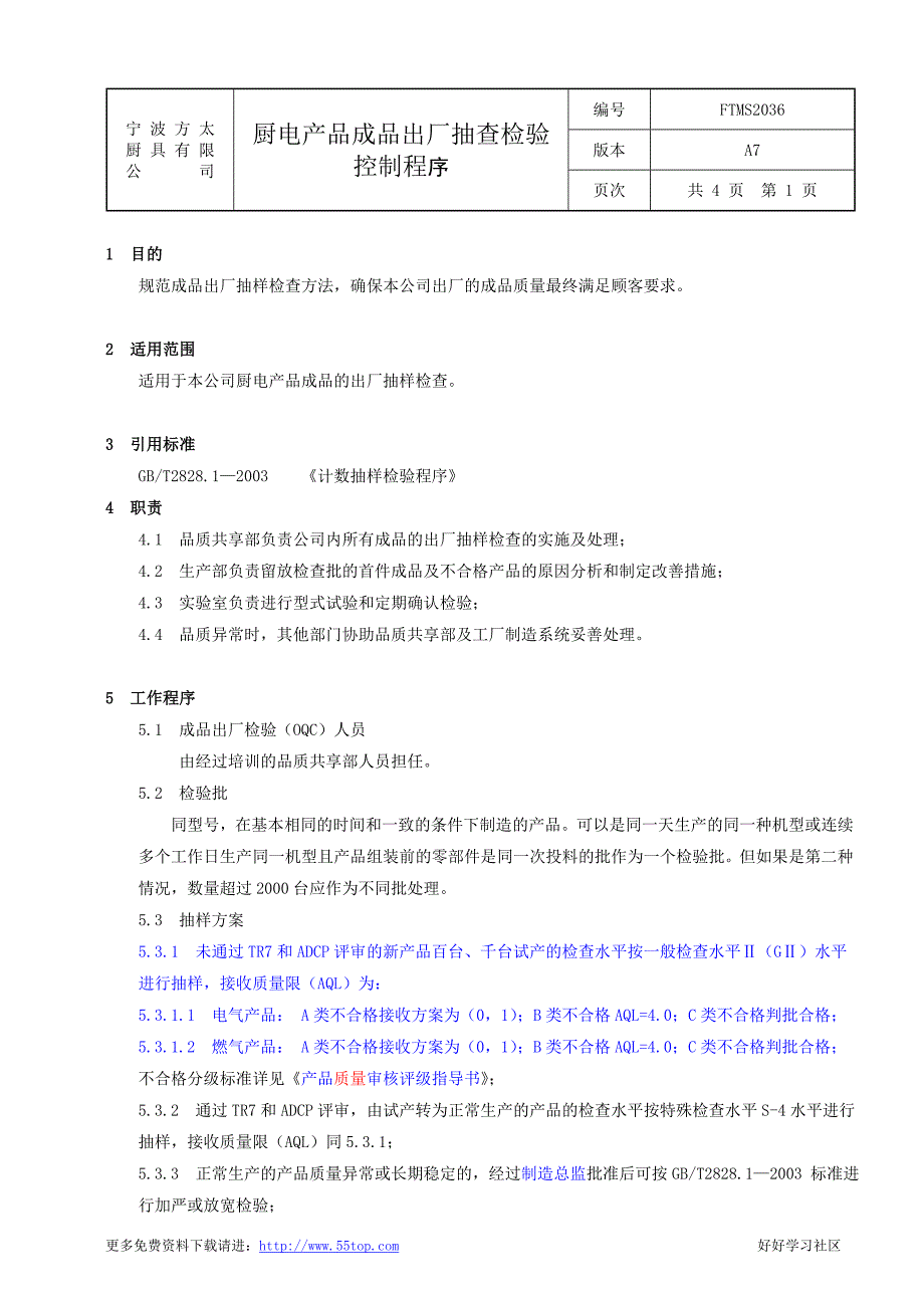 方太橱具成品出厂抽查检验控制程序_第1页