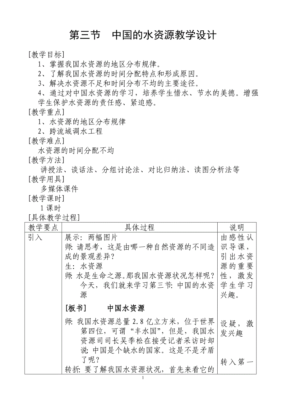 八年级地理 水资源教学设计_第1页