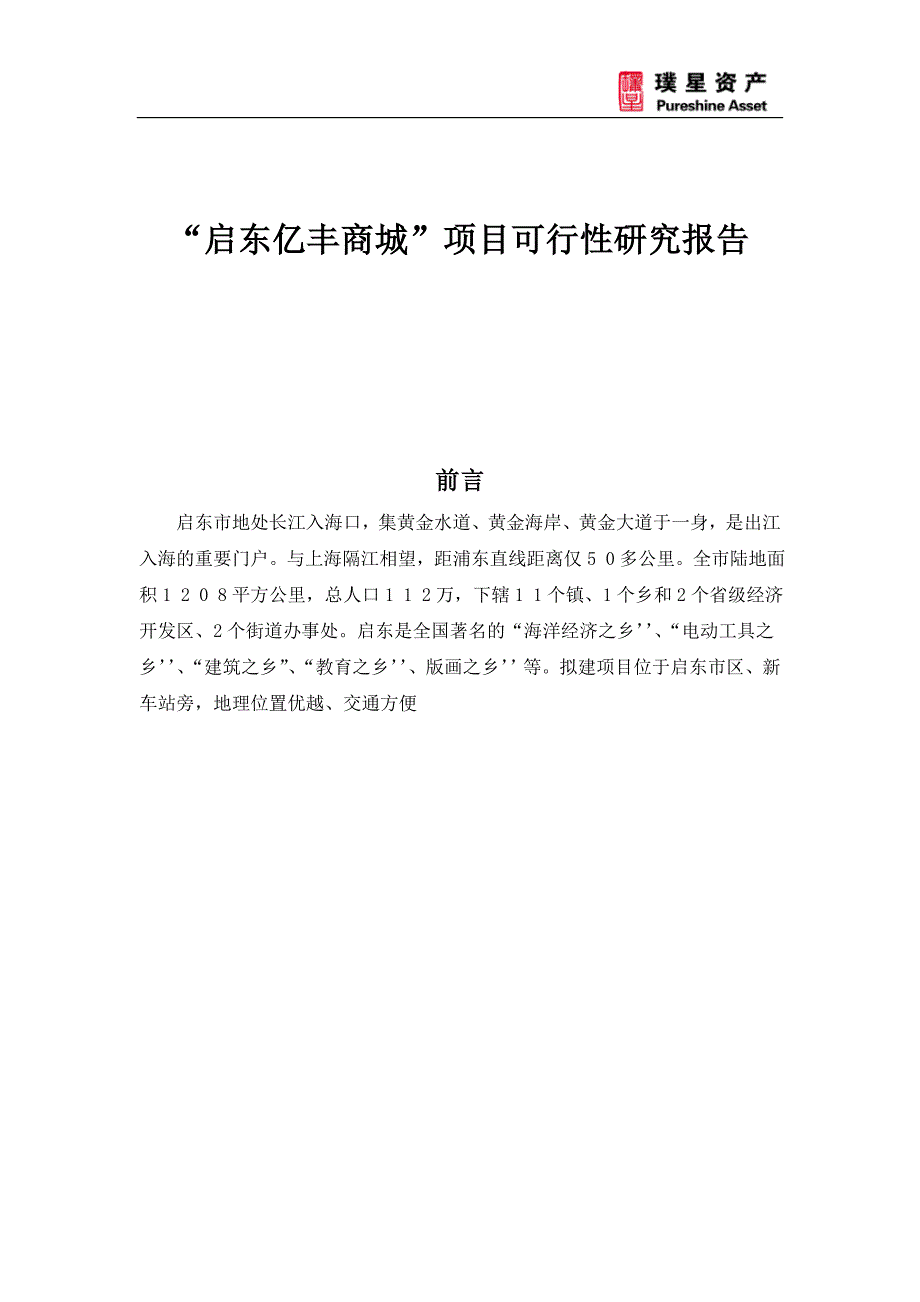 启东亿丰商城项目可行性研究报告_第1页